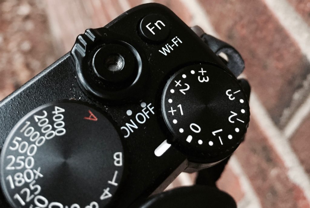 top dials on a Fuji camera for setting exposure and shutter speed
