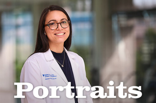 Photo of female doctor portrait with word 'Portrait'