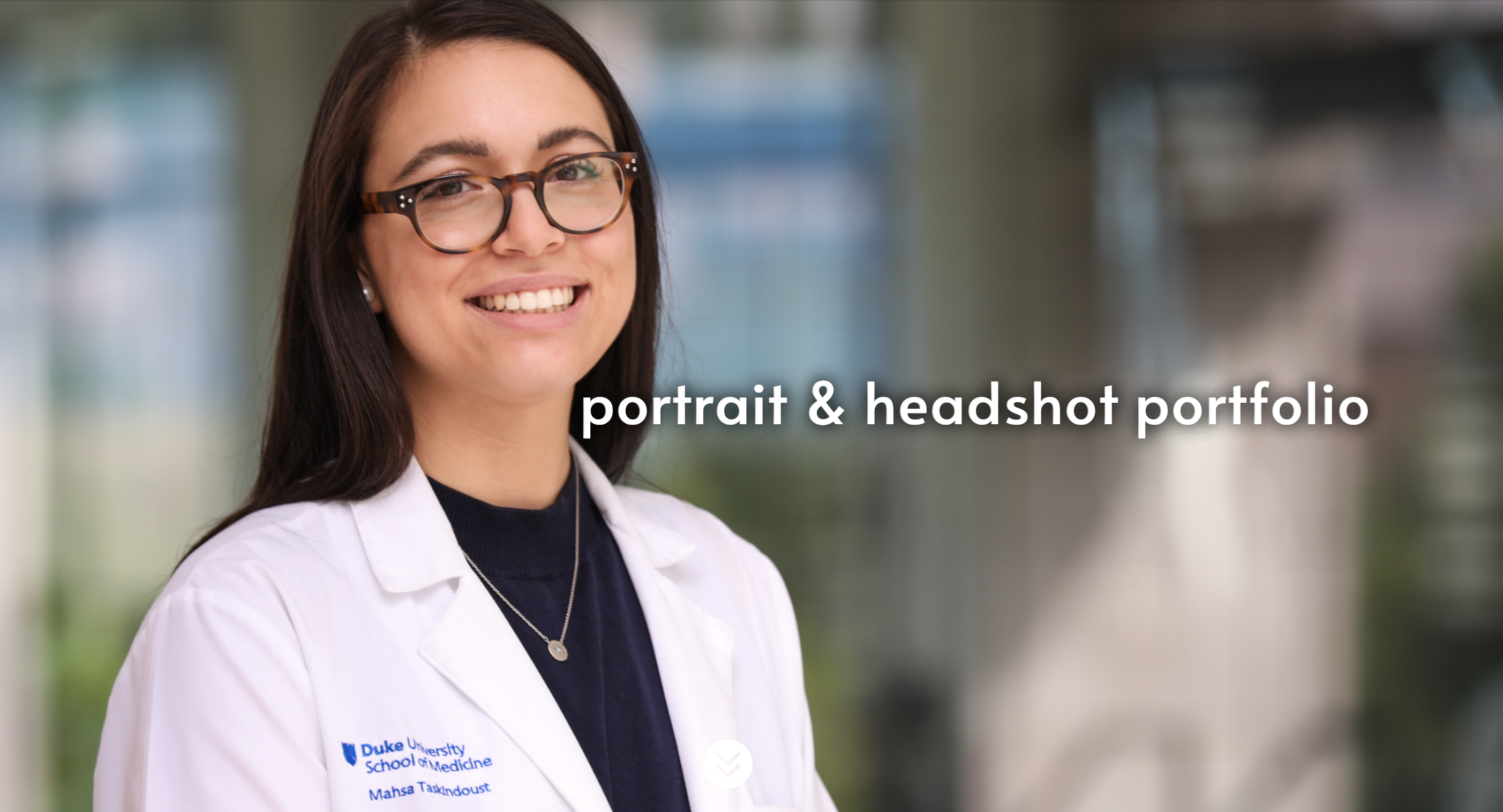 portrait of female medical student and text "portrait and headshot portfolio"